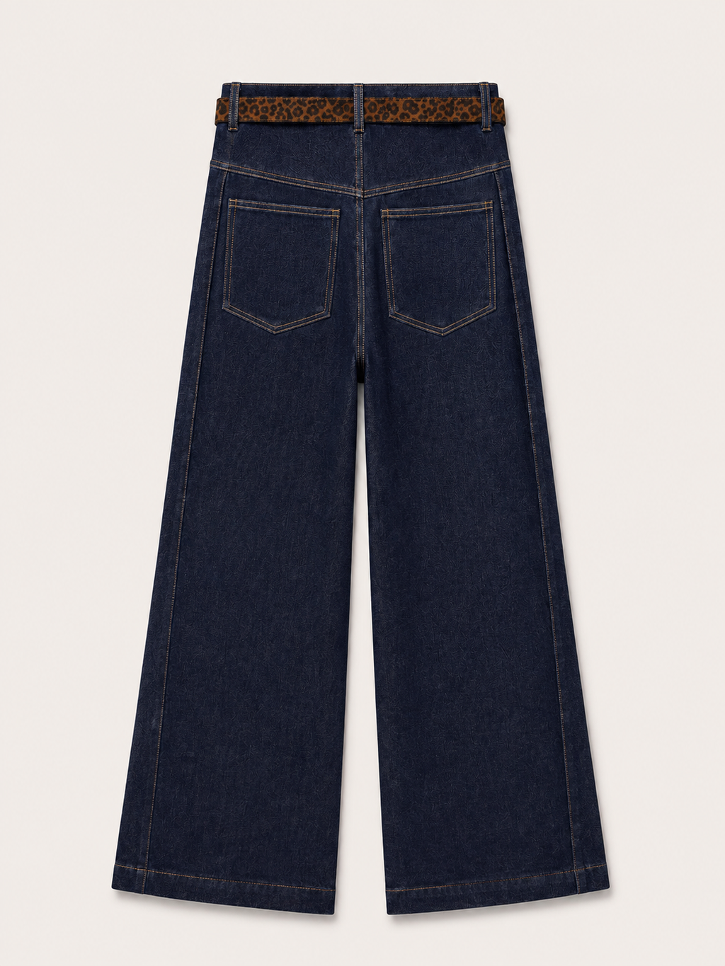 Leopard Belt Wide-Leg Blue Jeans