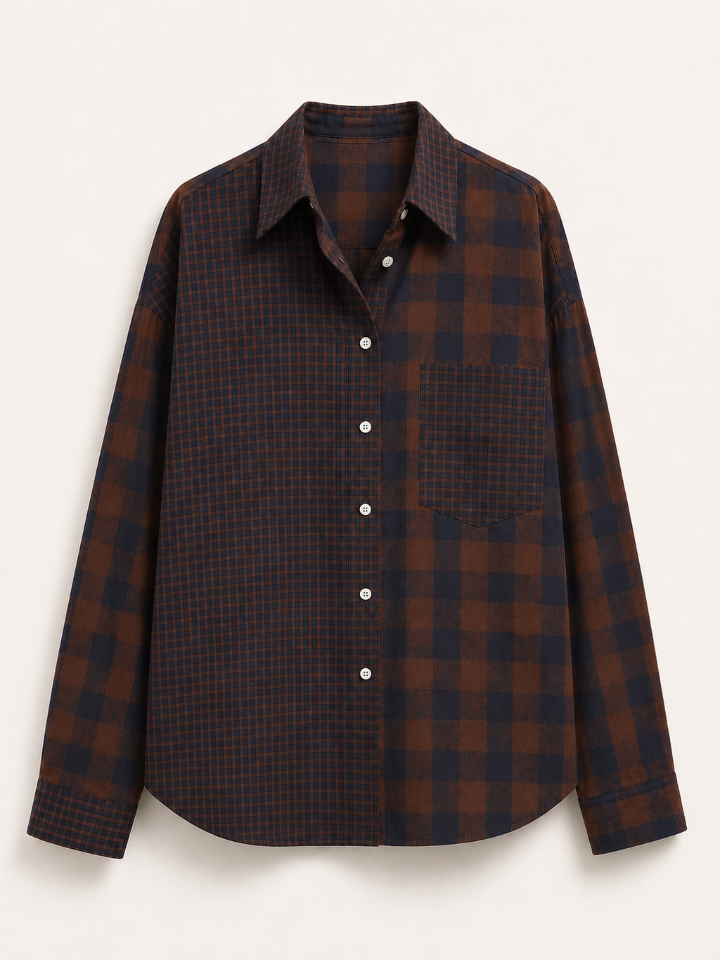 Patchwork Plaid Long-Sleeve Shirt