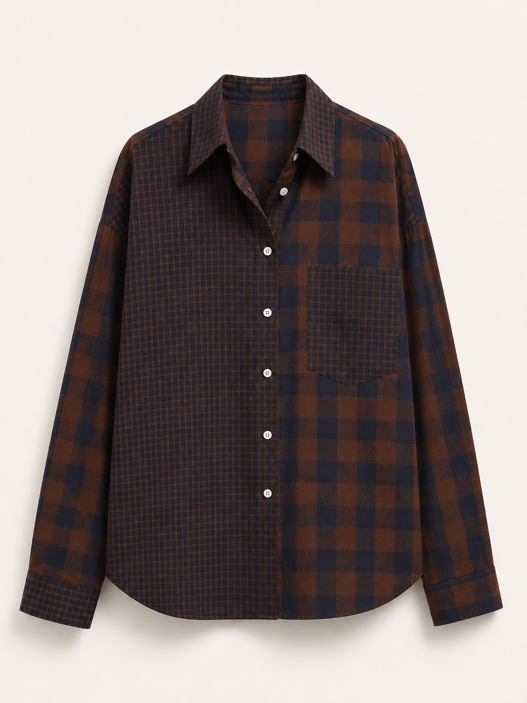 Patchwork Plaid Long-Sleeve Shirt