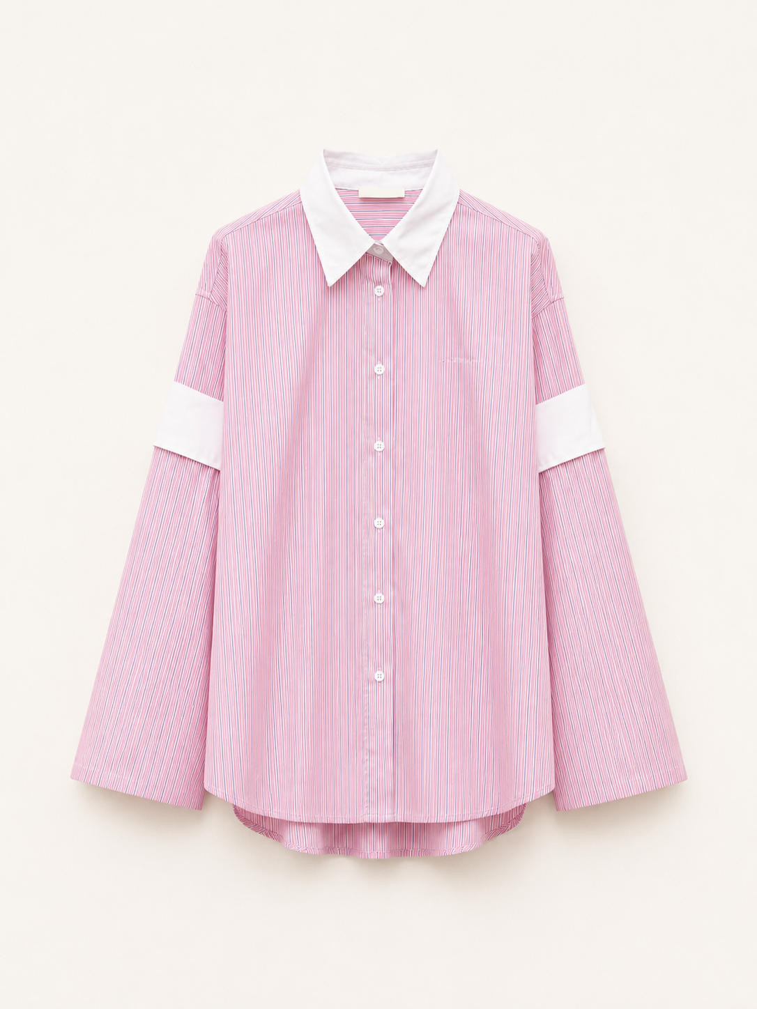 Pink Minimal Stripe Shirt with Statement Sleeve Detail