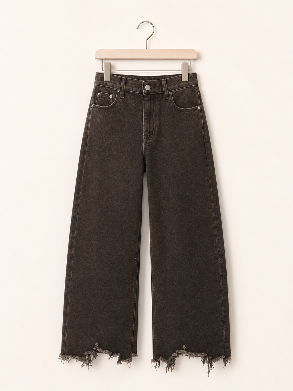 Brown Raw-Hem Straight Leg Jeans