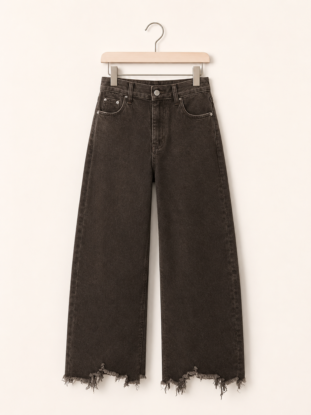 Brown Raw-Hem Straight Leg Jeans