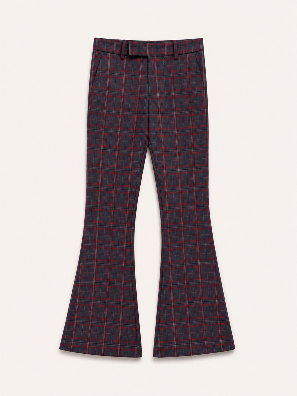 Burgundy Check Flared Trousers