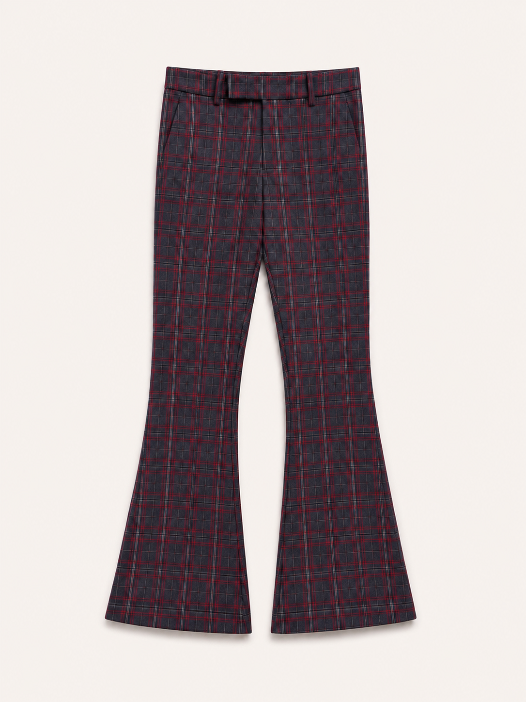 Burgundy Check Flared Trousers