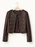 Brown Military Woven Leather Jacket
