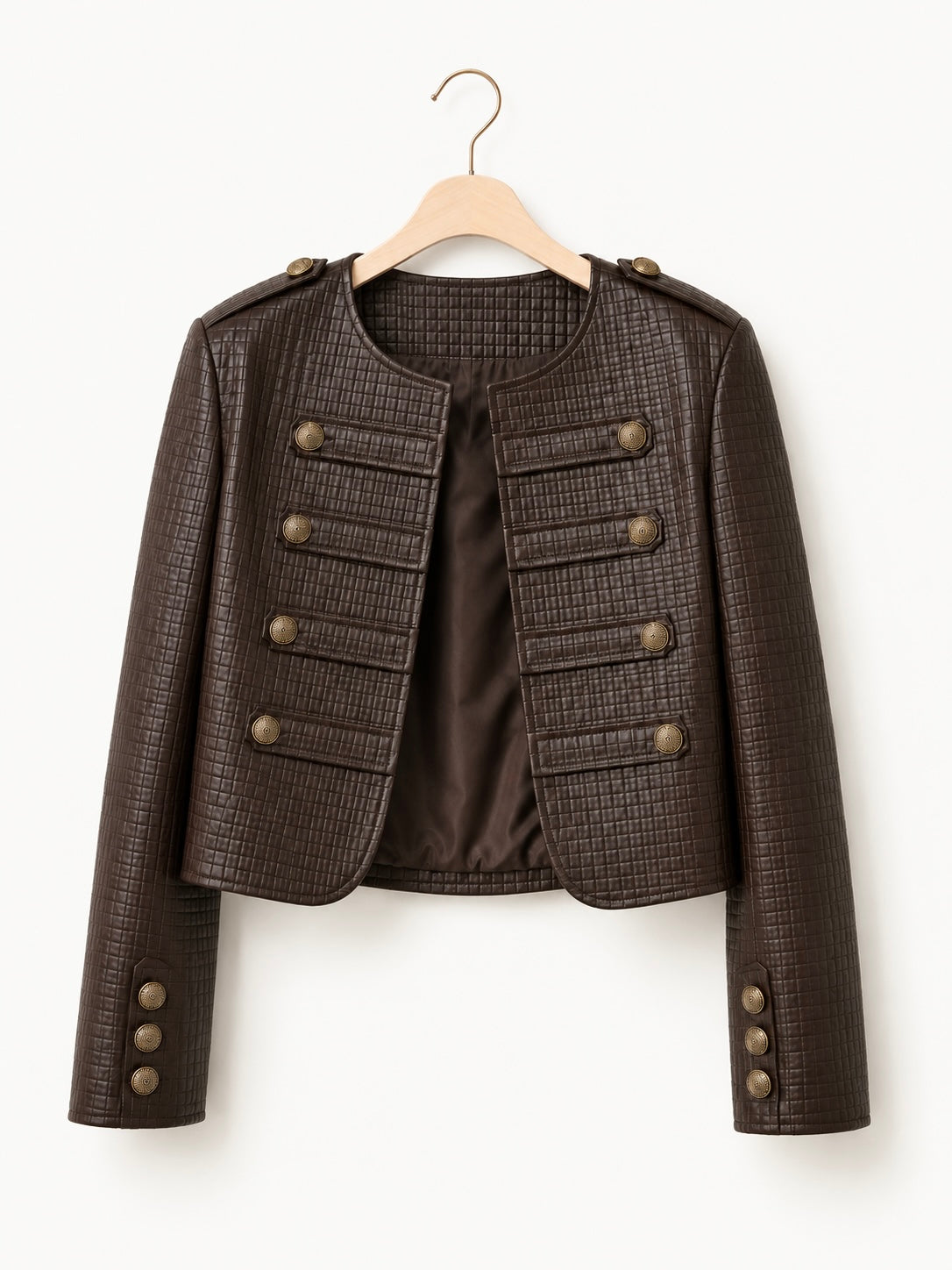 Brown Military Woven Leather Jacket