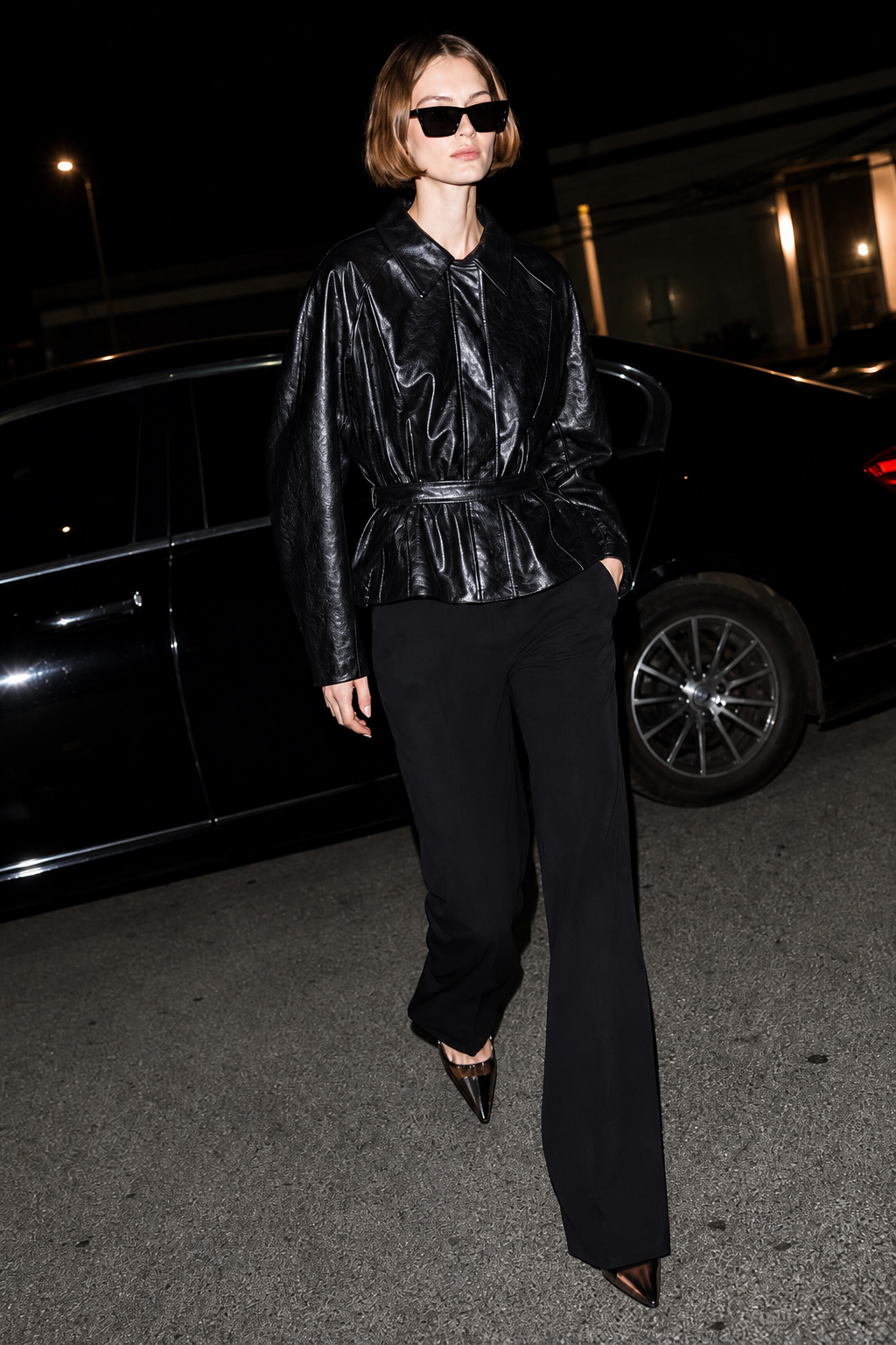 Noir Cinch Leather Jacket