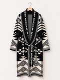 Long Geometric Fringe Wrap Coat