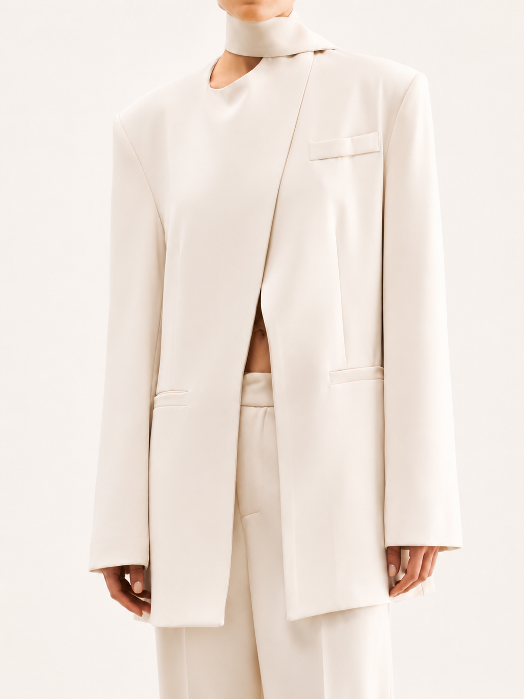 Minimalist Cut-Out Cream Blazer