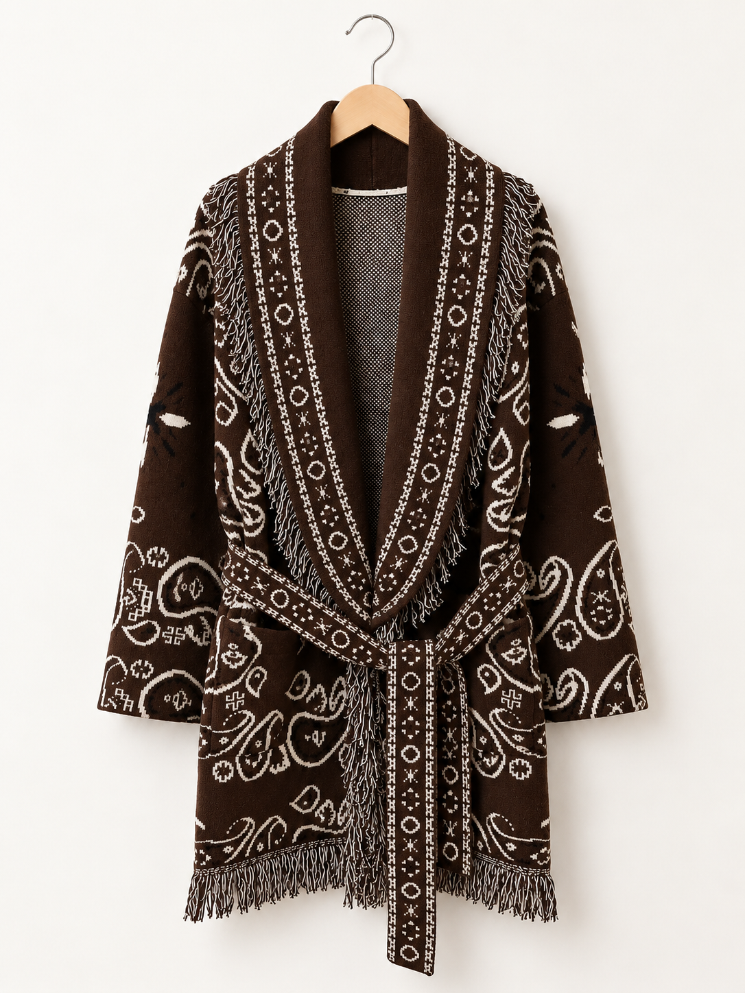 Paisley Fringe Wrap Coat