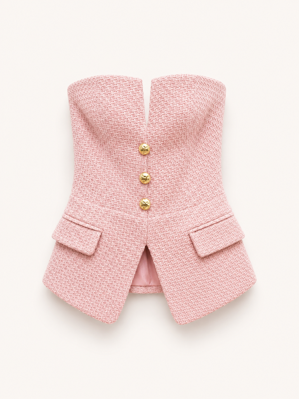 Blush Pink Structured Vest Top with Gold Button Detail