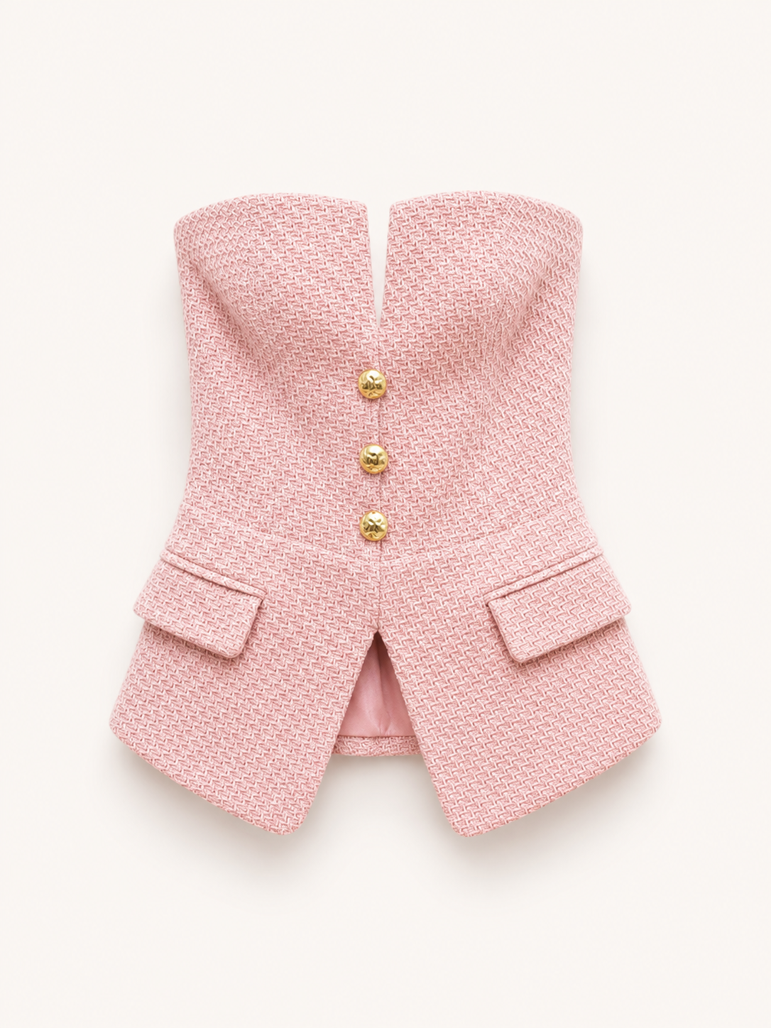 Blush Pink Structured Vest Top with Gold Button Detail