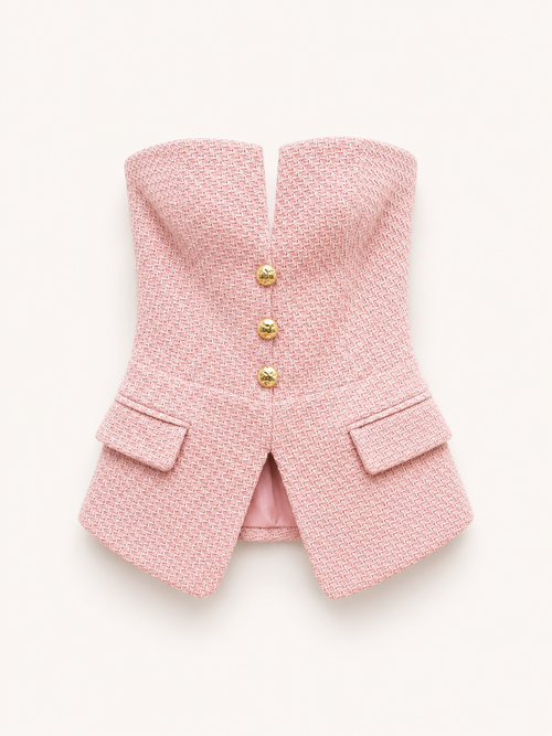 Blush Pink Structured Vest Top with Gold Button Detail