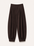 Brown Pleated Balloon-Leg Trousers