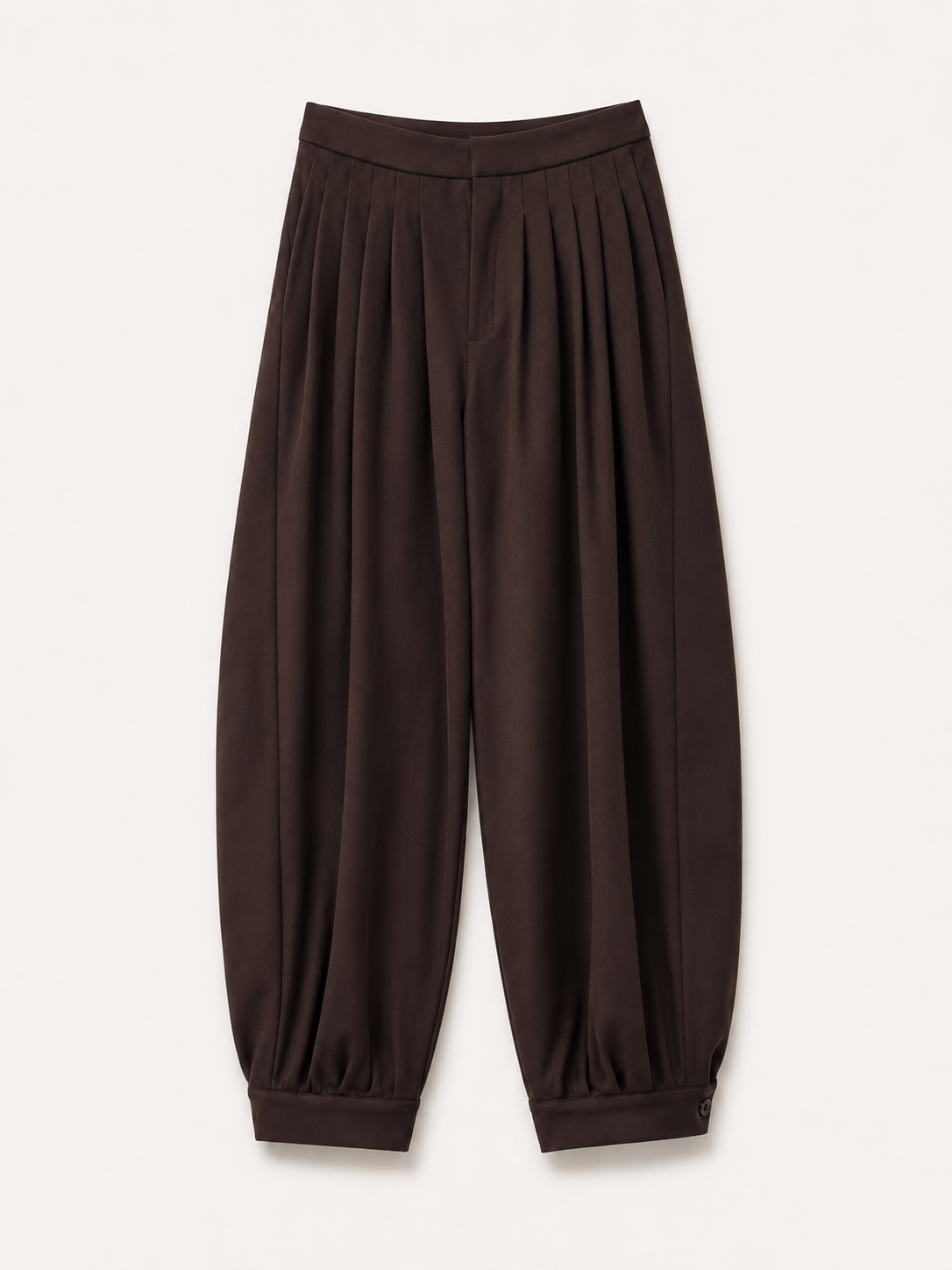 Brown Pleated Balloon-Leg Trousers