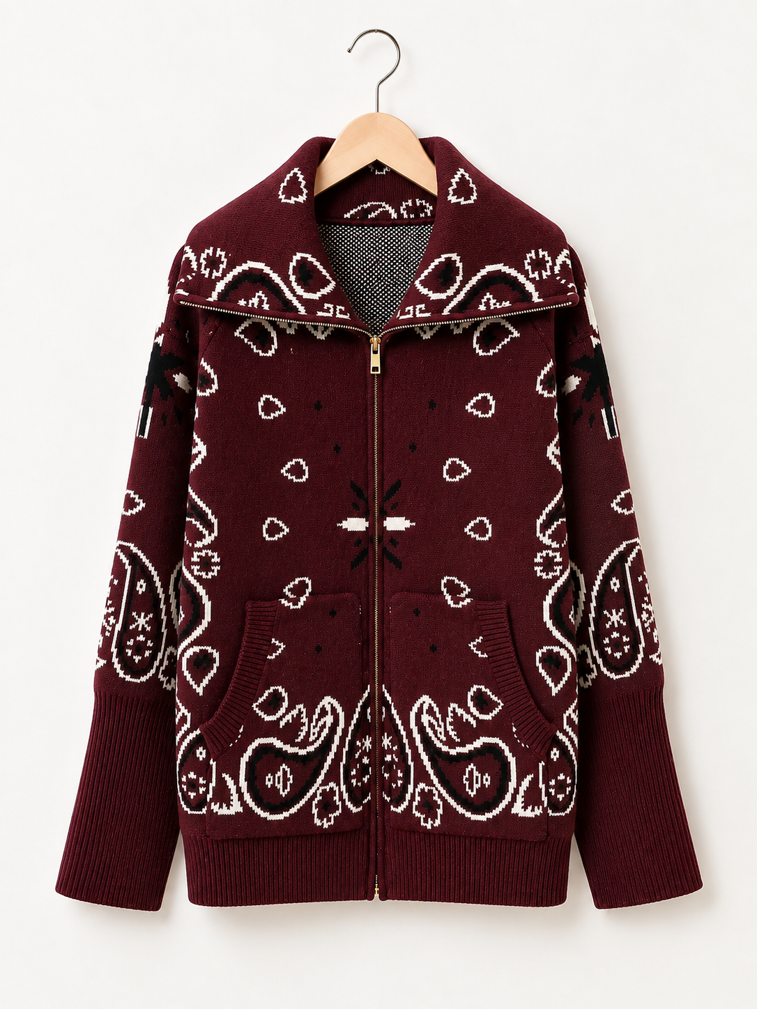 Paisley Zip-Up Knit Jacket