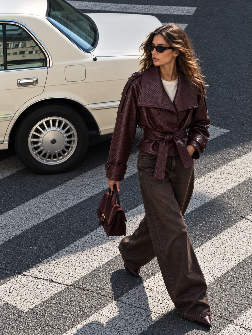Burgundy Woven Cropped Jacket