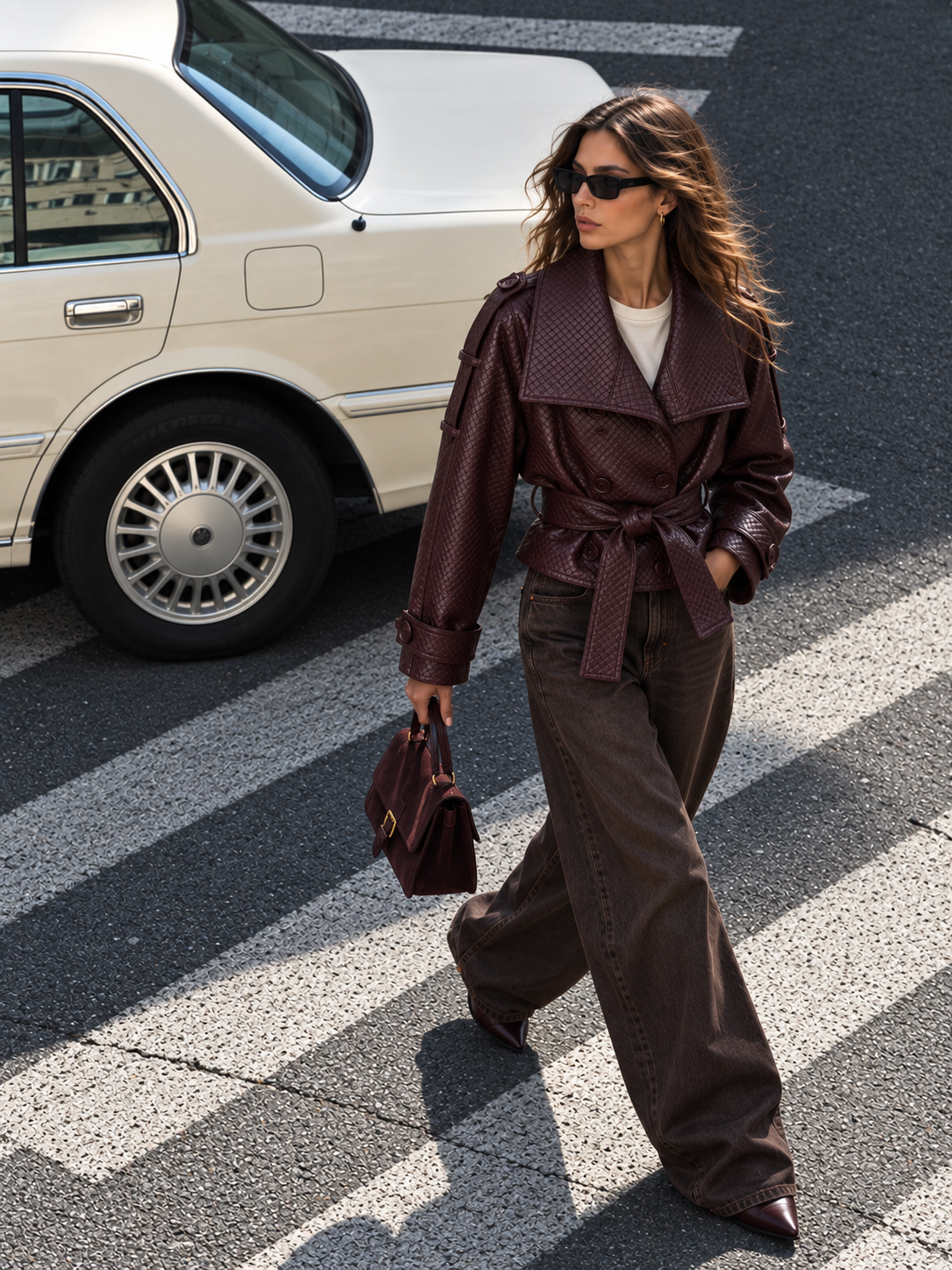 Burgundy Woven Cropped Jacket
