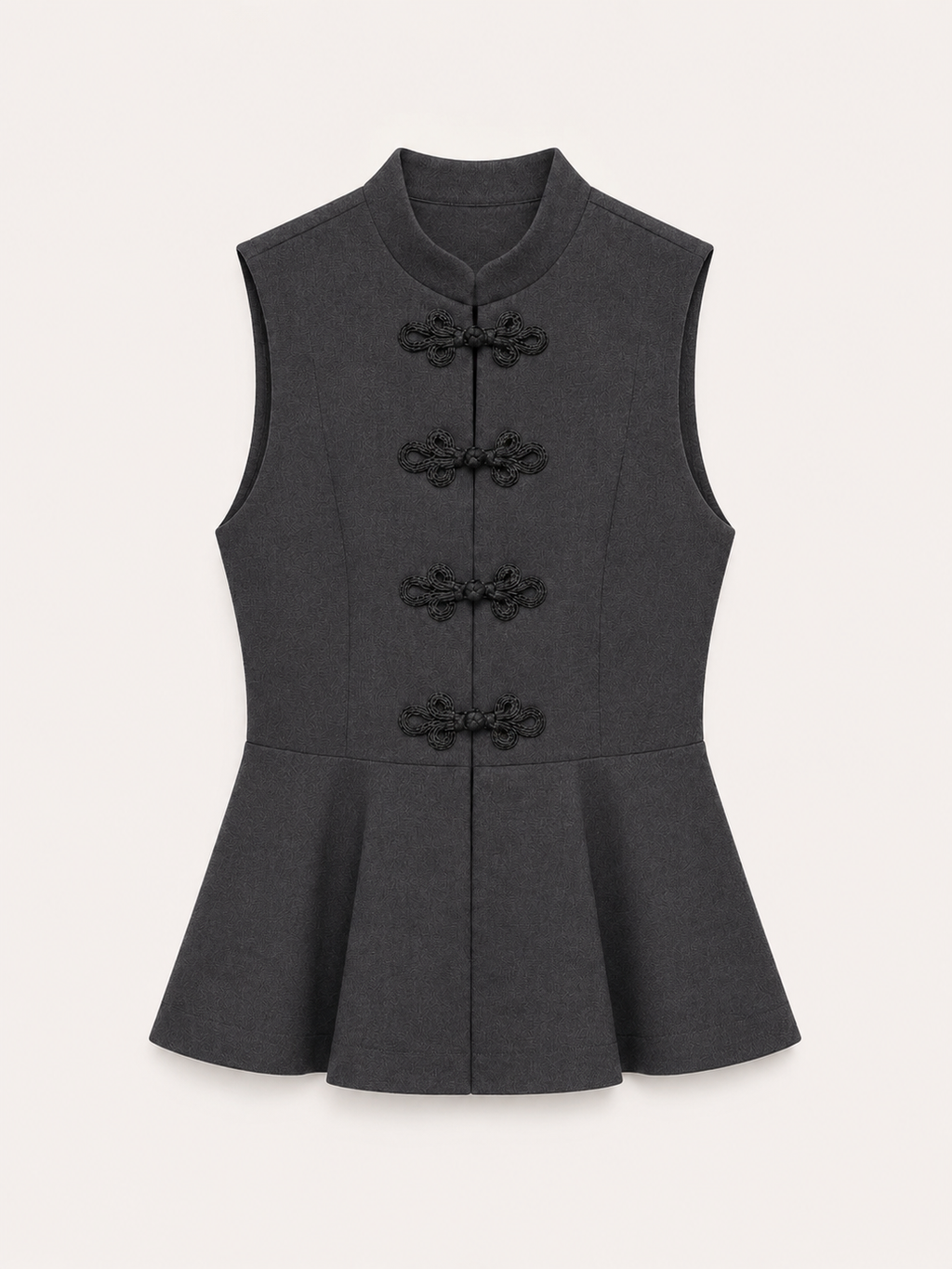 Grey Chinese-Collar Top