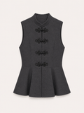 Grey Chinese-Collar Top