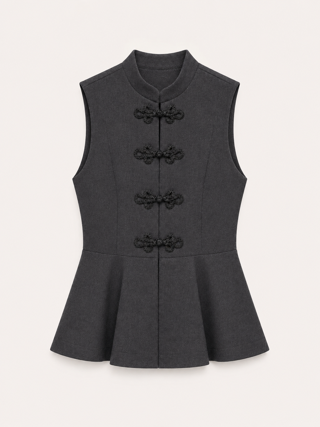 Grey Chinese-Collar Top