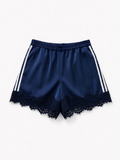 Navy Satin Lace-Trim Shorts