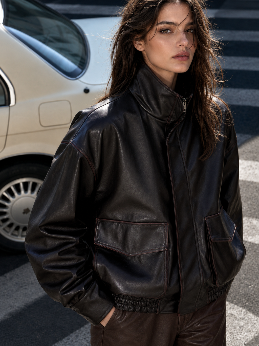 Crimson Stitch Leather Jacket