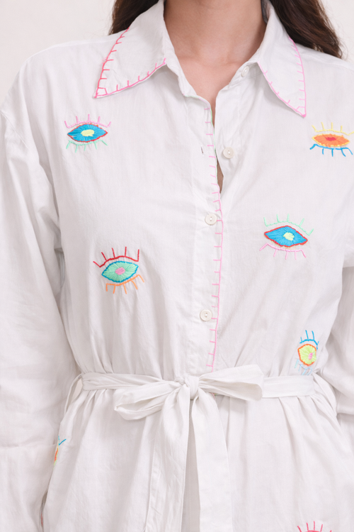 All Eyes on You White Shirt Dress