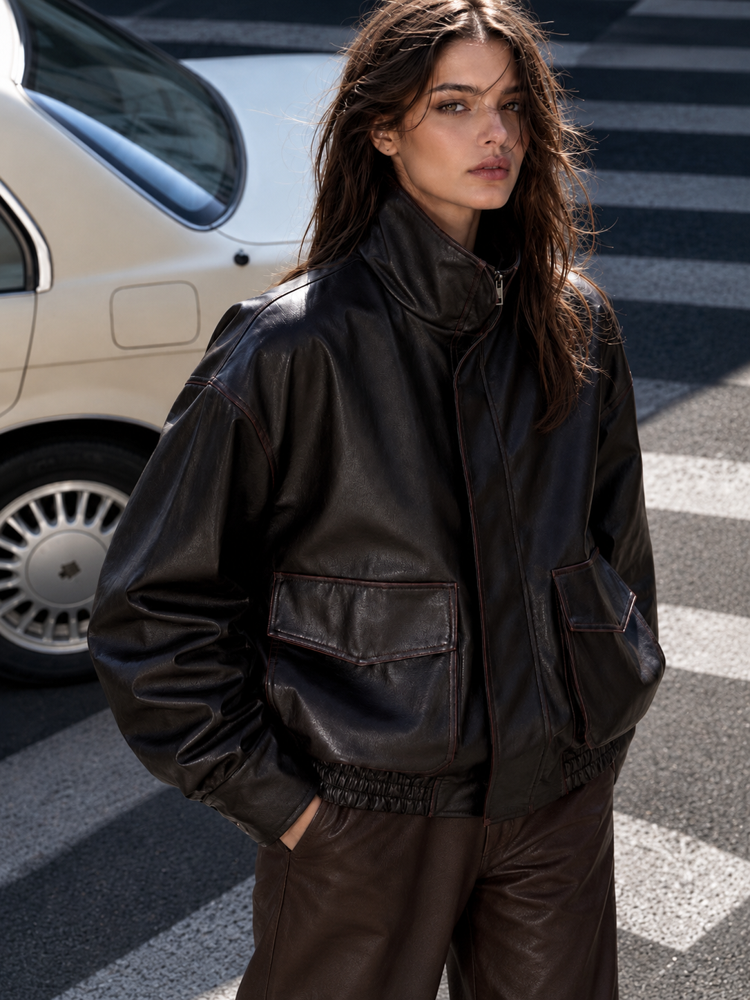 Crimson Stitch Leather Jacket