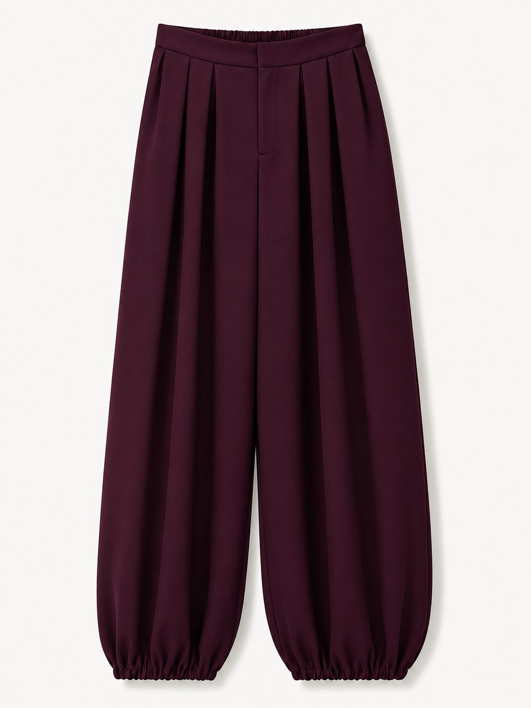 Burgundy Pleated Balloon Trousers