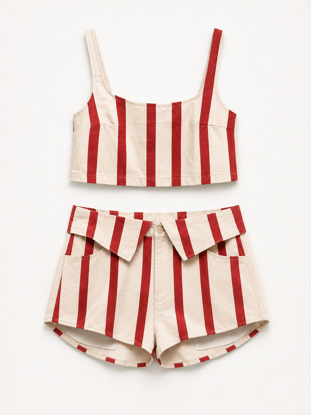Red Stripe Crop Top & Shorts Set