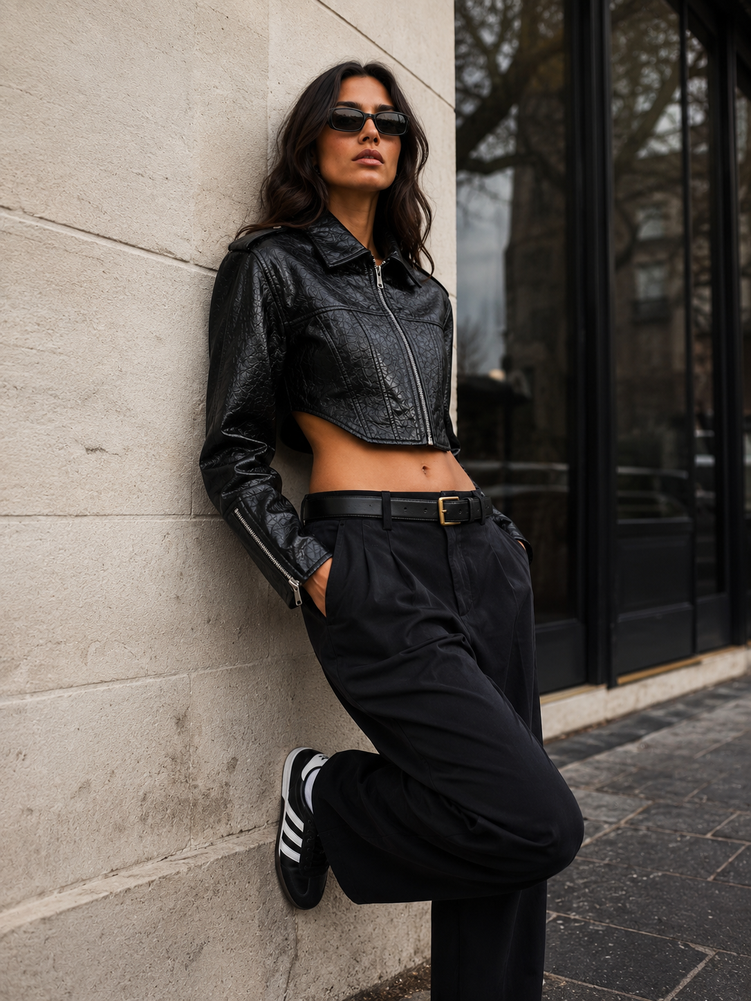 Cropped Faux Leather Moto Jacket