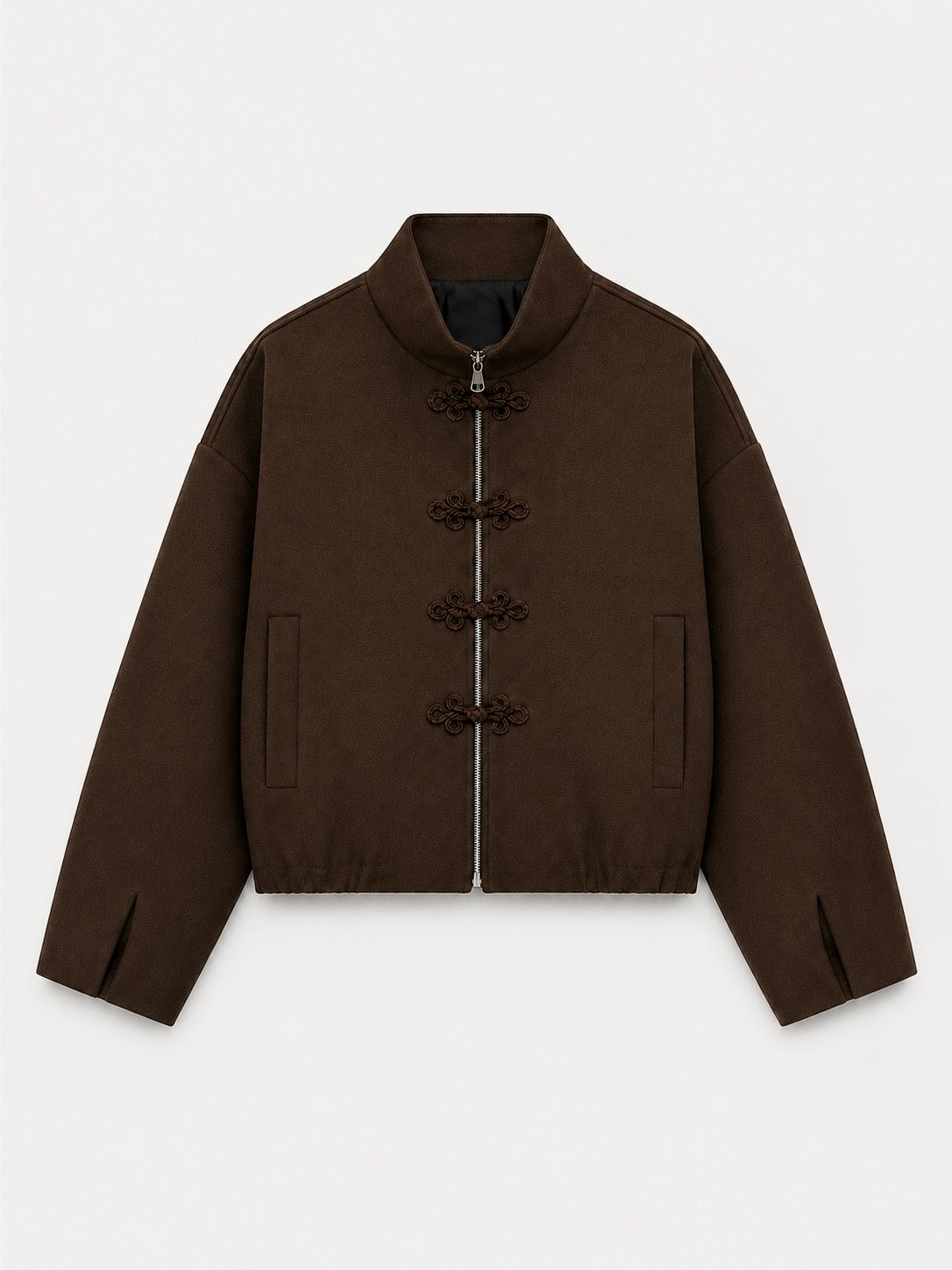 Brown Chinese-Style Zip-Up Jacket