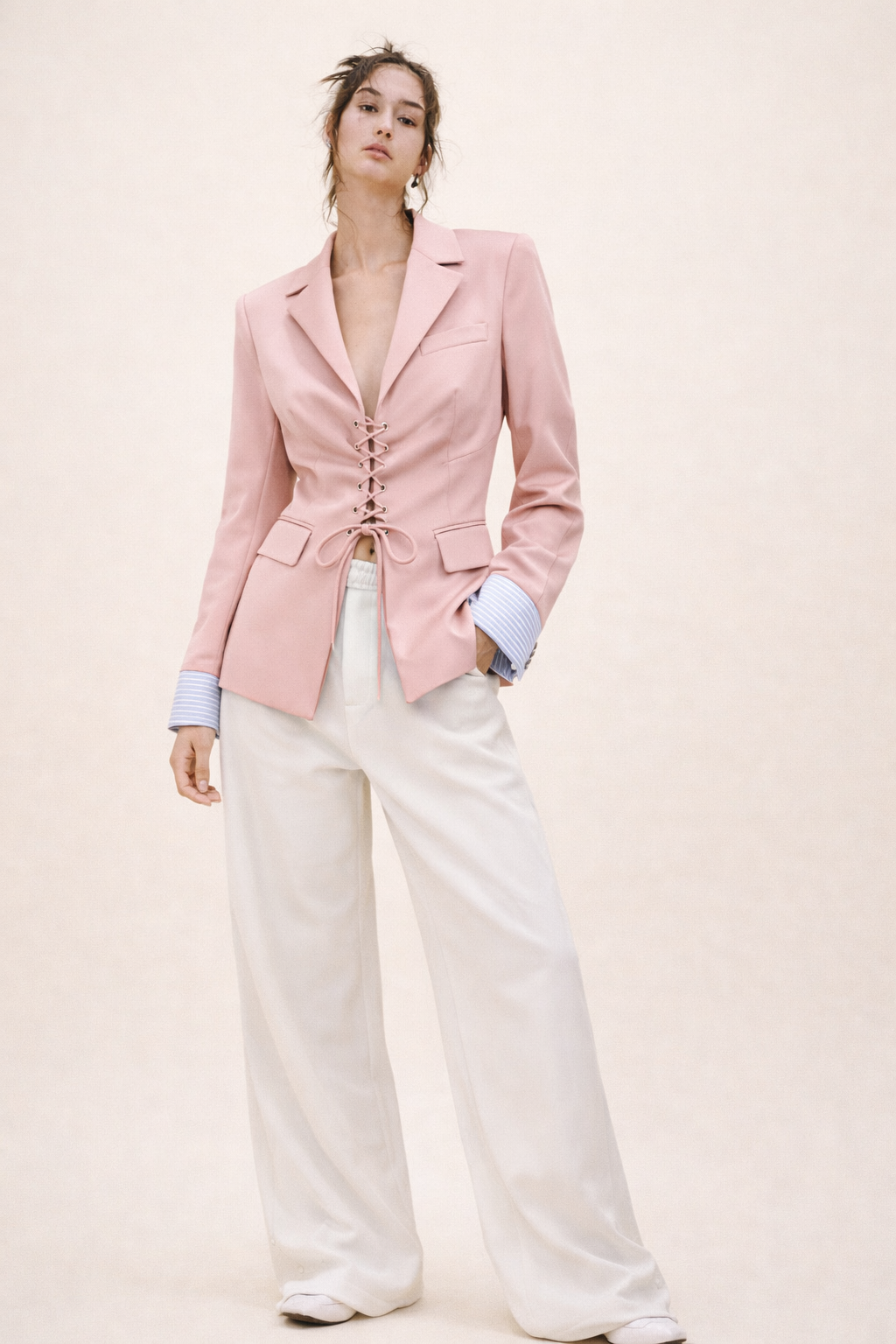 Blush Lace-Up Tailored Blazer
