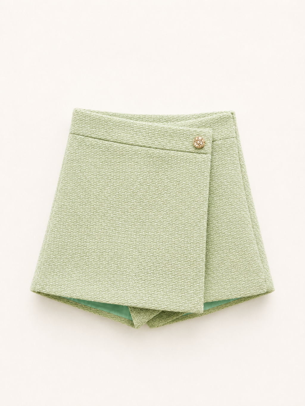 Wrap-Front Skort with Gold Button Accent
