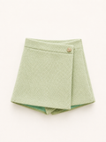 Wrap-Front Skort with Gold Button Accent