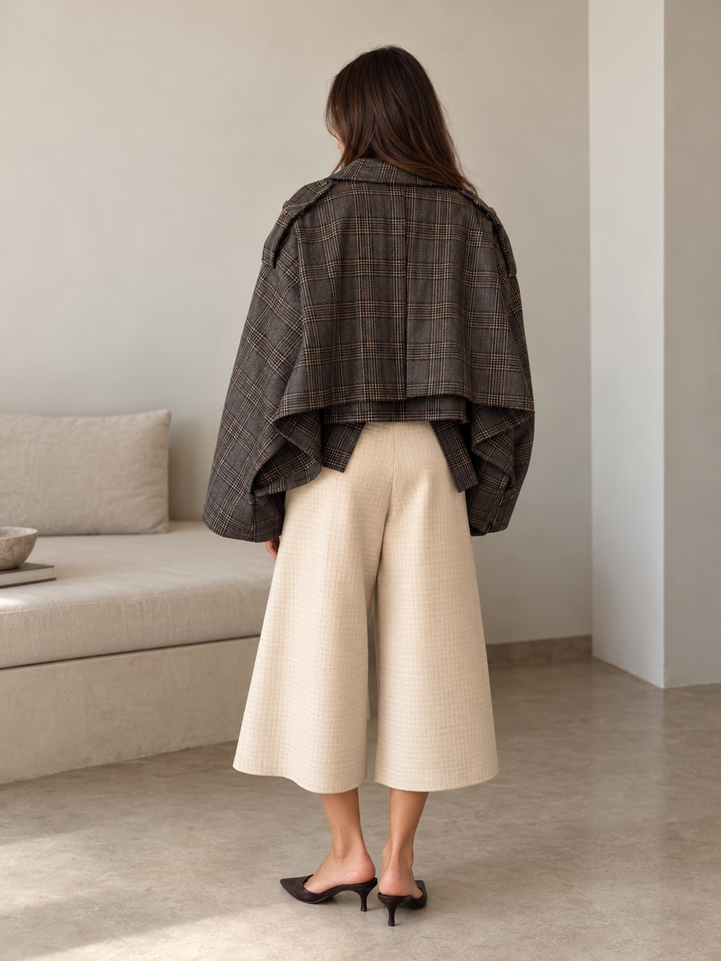 Plaid Belted Cropped Jacket