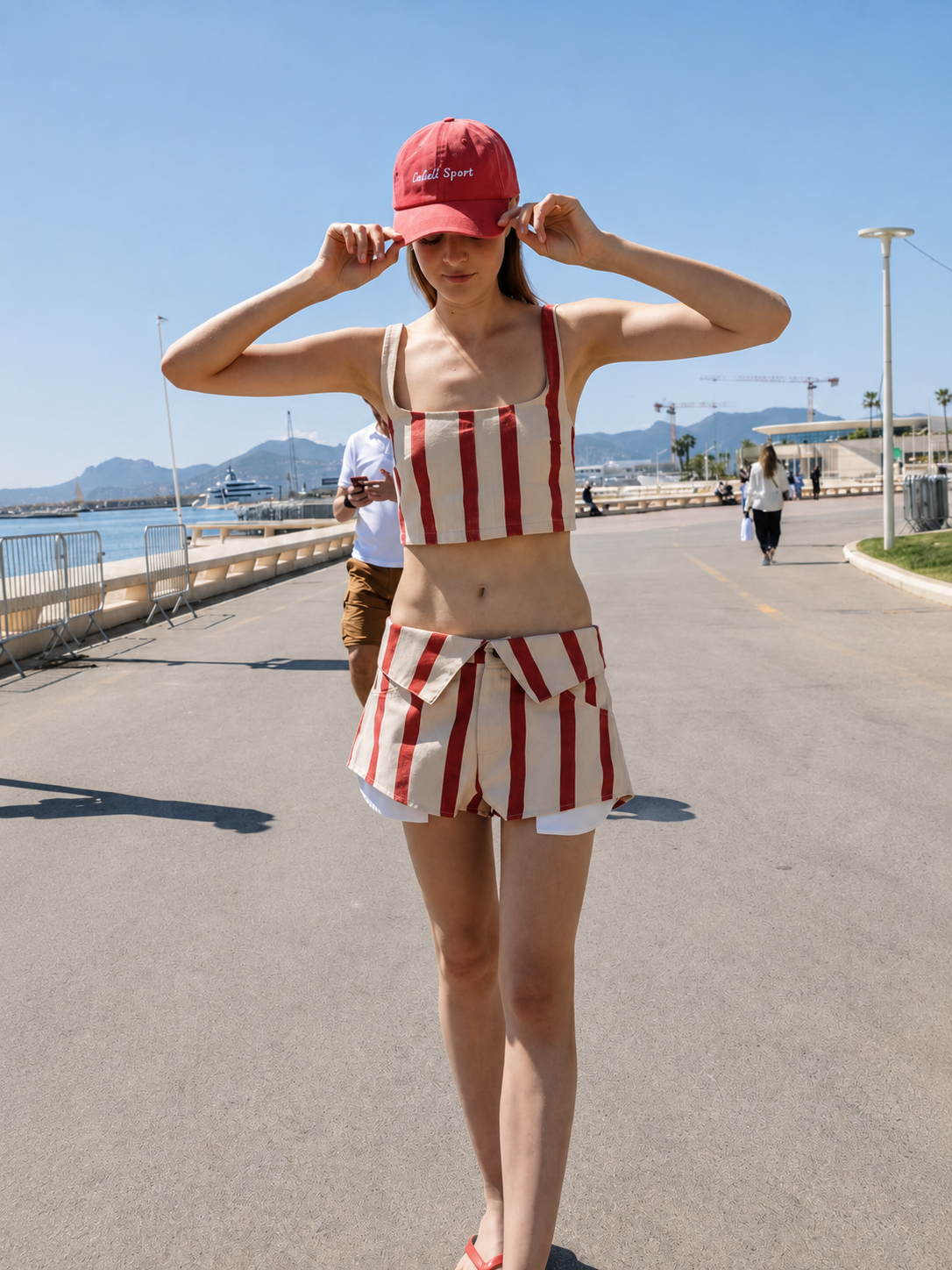 Red Stripe Crop Top & Shorts Set