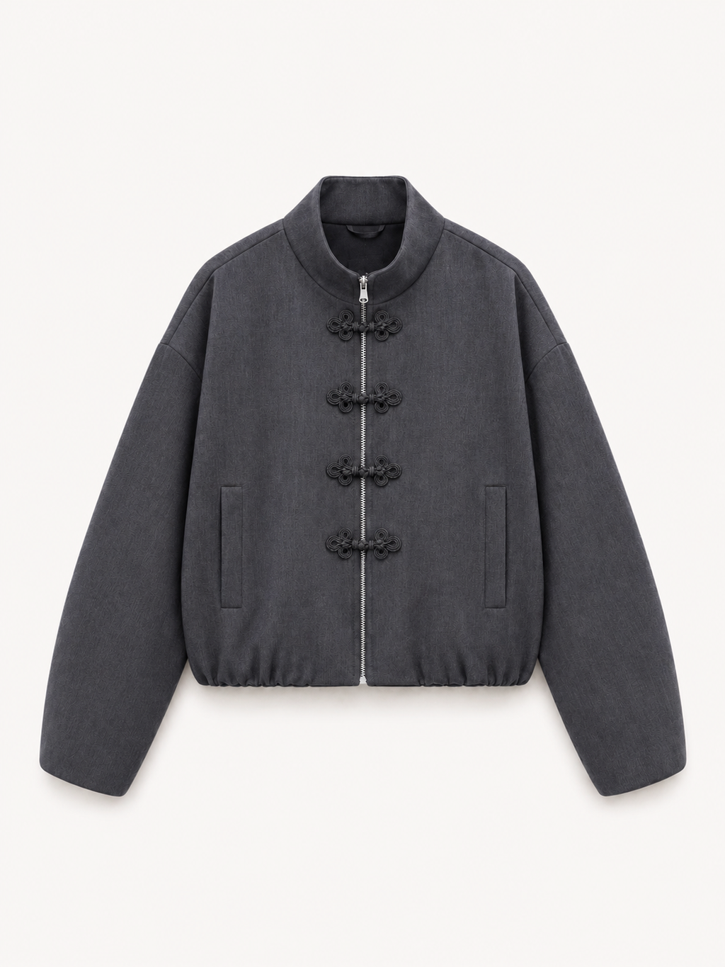 Charcoal Chinese-Style Zip-Up Jacket
