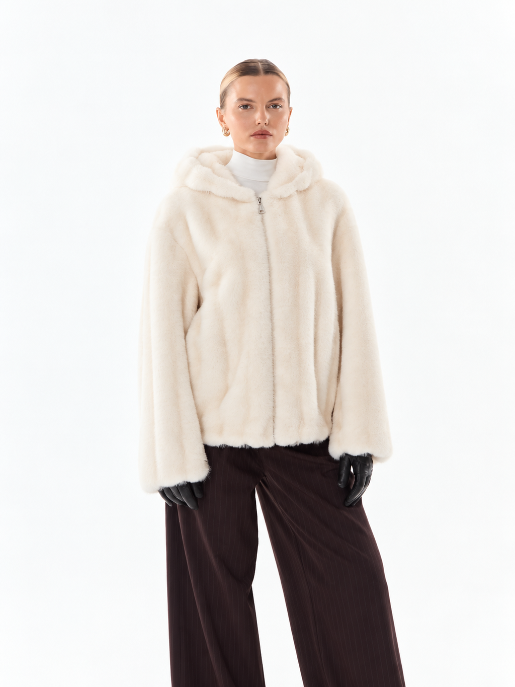 Ivory Hooded Fur Jacket