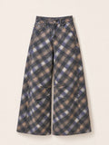 Blue Plaid Wide-Leg Pants