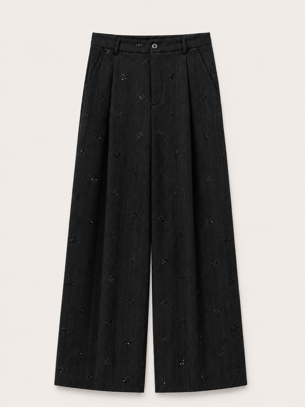 Midnight Pinstripe Wide-Leg Trousers