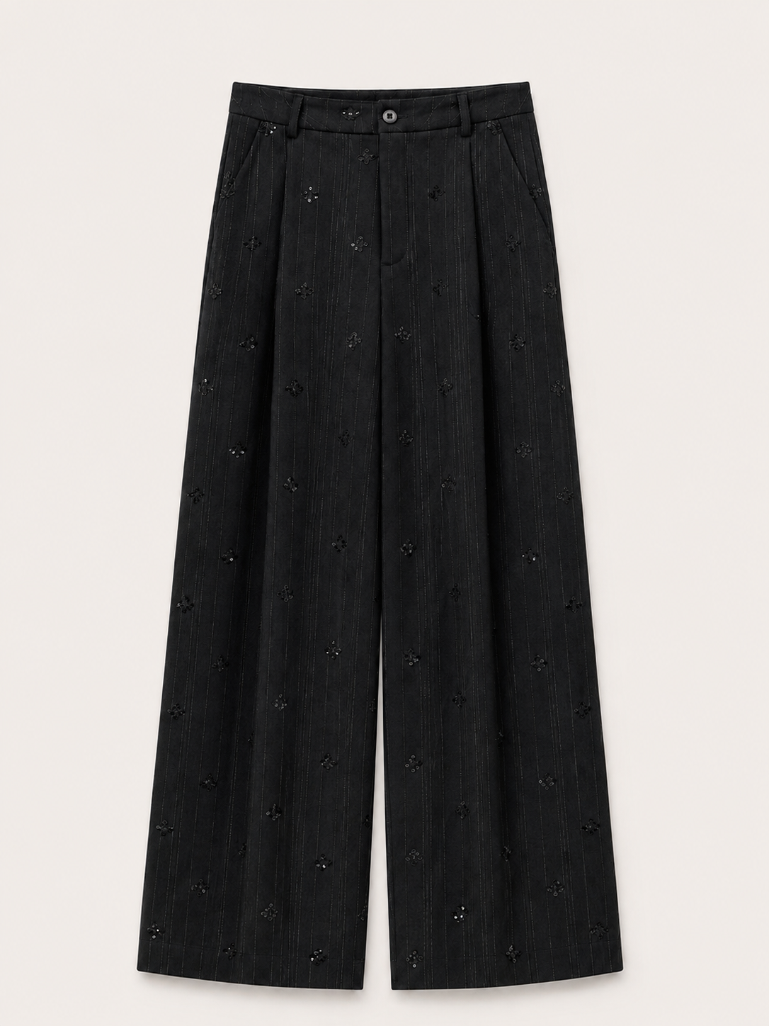 Midnight Pinstripe Wide-Leg Trousers