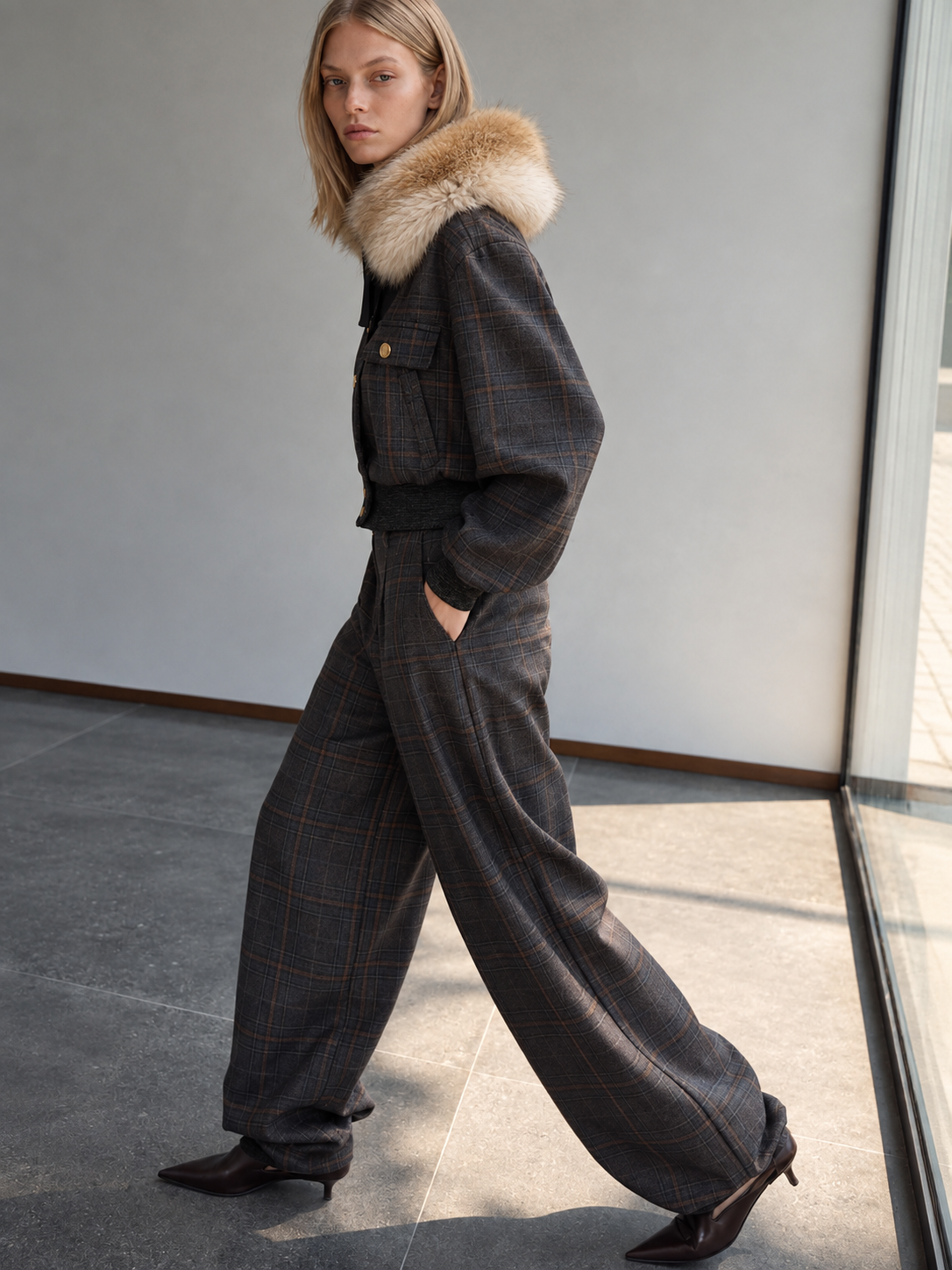 The Brown Harper Plaid Trousers