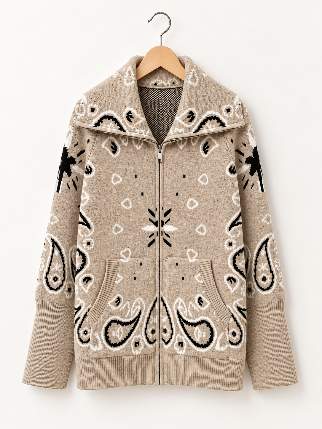 Paisley Zip-Up Knit Jacket