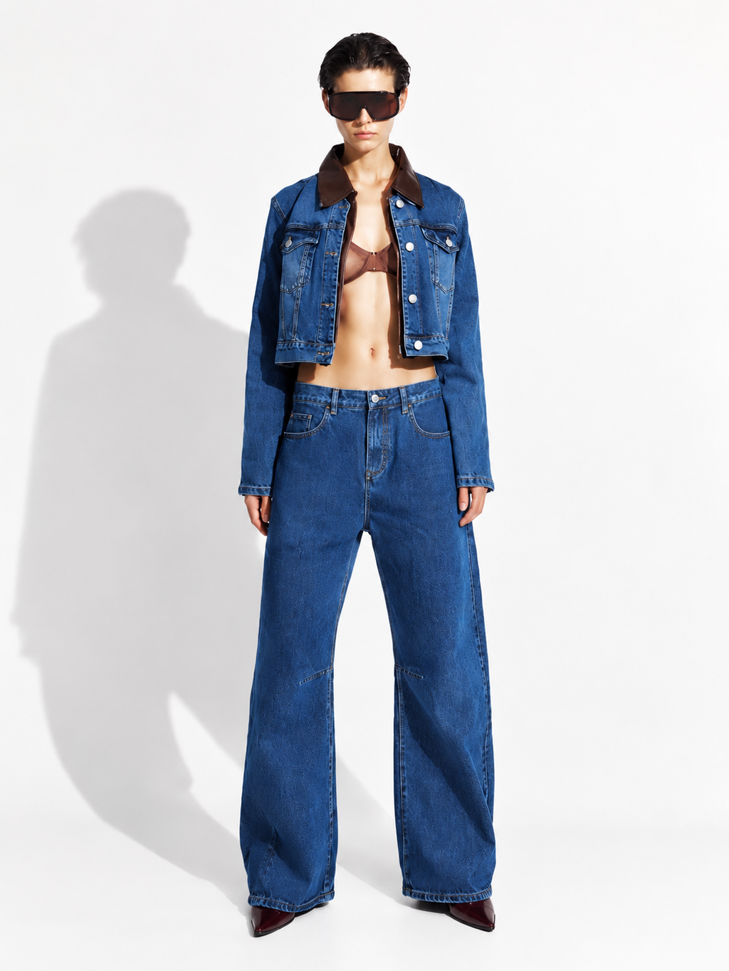 Leather-Touch Blue Denim Jacket