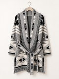 Geometric Fringe Wrap Coat