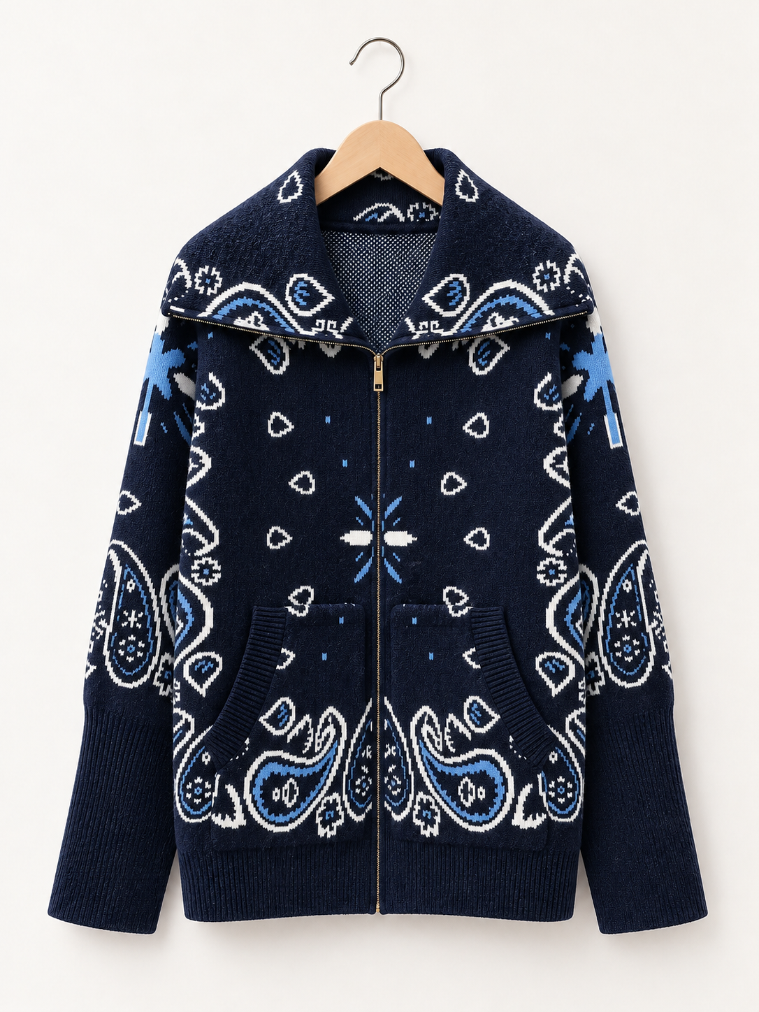 Paisley Zip-Up Knit Jacket