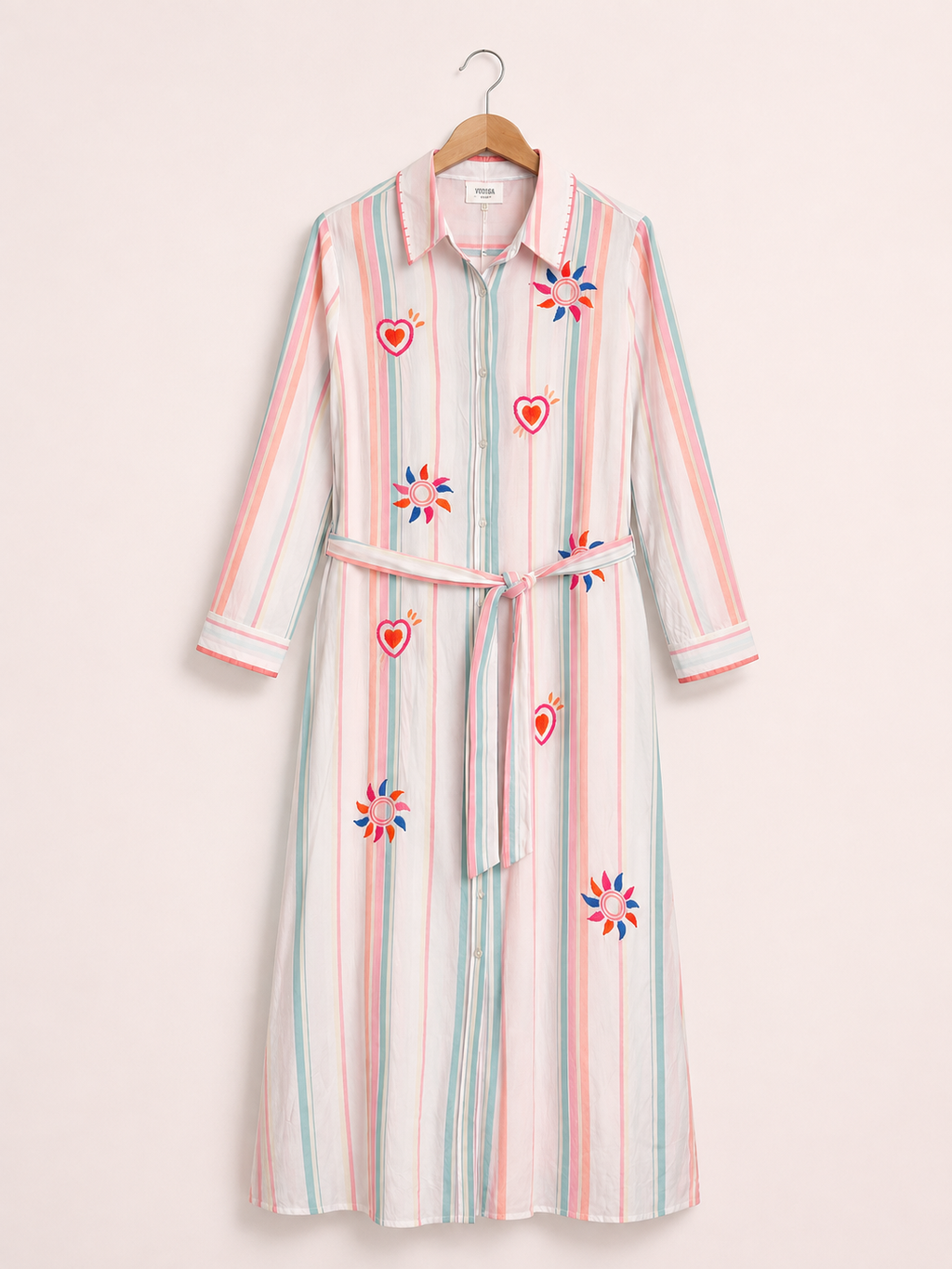 Pastel Breeze Embroidered Shirt Dress