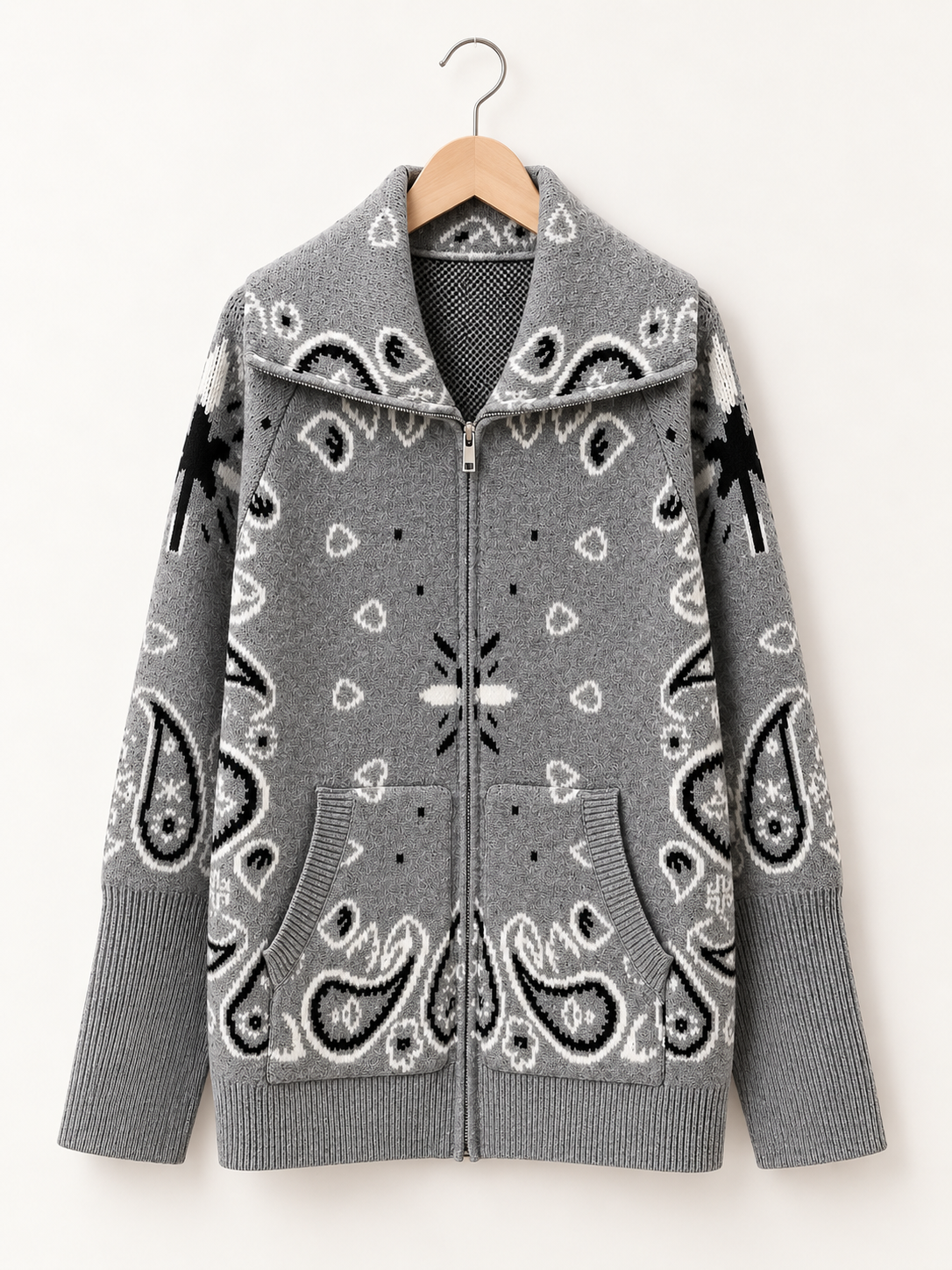 Paisley Zip-Up Knit Jacket